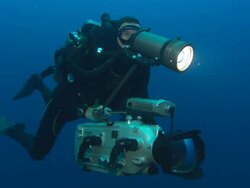 Rebreather Diver swims with HD, Costa Rica, Pacific Ocean  Stock Footage