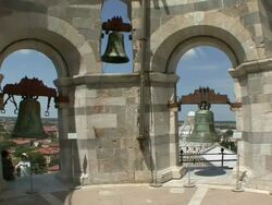 CU PAN Bells on top of Leaning Tower / Pisa, Tuscany, Italy  Stock Footage
