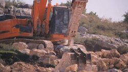 Closeup, Bulldozer at work , cutting rock Stock Footage