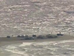 MS AERIAL View of Cape Hatteras / North Carolina, United States Stock Footage