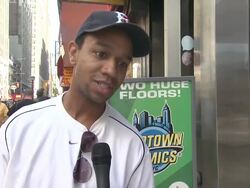 INTERVIEW: Ian Barry says Superman is his superhero of choice, talks about today's activities Stock Footage