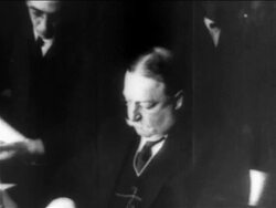 B/W 1908 William Howard Taft sitting + signing documents at desk / educational Stock Footage