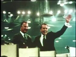 Vice President Agnew and President Nixon wave from a podium at the 1972 Republican National Convention. News Clip