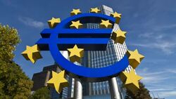 Clouds drift over European Central Bank and the Euro currency sign out front. Stock Footage