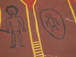 MS PAN View of Aboriginal tiwi art / Northern Territory, Australia Stock Footage