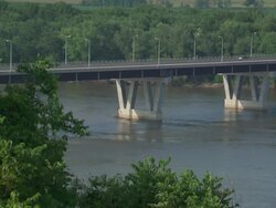 MS Shot of Hannibal Mississippi river bridge / Hannibal, Missouri, United States Stock Footage