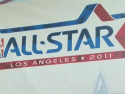 ATMOSPHERE: Signage at the T-Mobile Magenta Carpet At The 2011 NBA All-Star Game at Los Angeles CA. (Footage by WireImage Video/GettyImages) Stock Footage