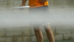 Male tennis player bouncing tennis ball with racket. Stock Footage