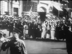 B/W 1917 suffragists with banners marching in parade / Washington, D.C. / newsreel Stock Footage