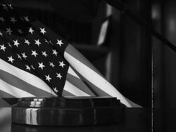 Retro Judges's Gavel with USA Flag Stock Footage