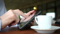 Online Shopping in a Cafe. Stock Footage