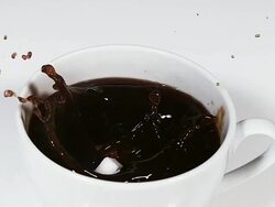 MS SLO MO Sugar cubes falling into bowl of coffee against white background / Vieux Pont, Normandy, France  Stock Footage