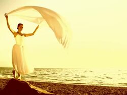 ballerina with a veil on the beach Stock Footage