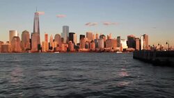 One World Trade Center and Downtown Manhattan across the Hudson River, New York, Manhattan, United States of America Stock Footage