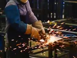 HD:Worker sawing the metal plate. Stock Footage