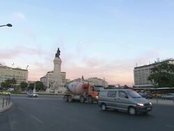 WS View of traffic at Marques de Pombal Rotunda evening / Lisbon, Portugal  Stock Footage