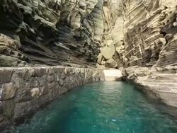MS POV Shot of Volcanic rocks in Yongmeori Coast / Jeju-do, South Korea Stock Footage