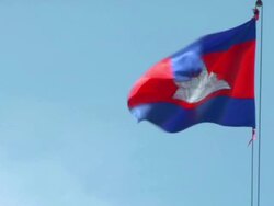 MS Cambodian flag waving in the wind / Siem Reap, Cambodia Stock Footage
