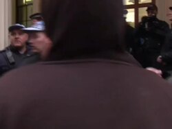 G8 Protesters swearing at police News Clip