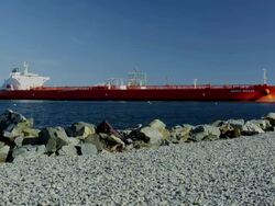 Oil Tanker Docked at the Marine Pier Stock Footage