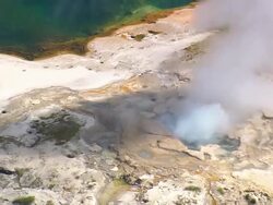 CU AERIAL ZO View of Tromp Spring at Yellowstone National Park / Wyoming, United States Stock Footage