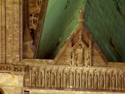 HA CU Bas relief statues on Chartres Cathedral / Chartres, Centre, France Stock Footage