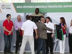 Shaquille O'Neal at Shaquille O'Neal tours Monterrey, Mexico Stock Footage