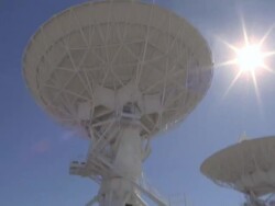  WS POV View of satellite dishes at Very Large Array in arid desert landscape / San Augustine, New Mexico, USA Stock Footage