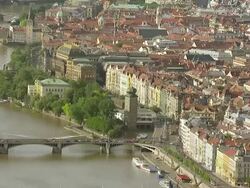 WS AERIAL View of bridge over vitava river / Prague, Czech Republic Stock Footage