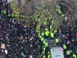 Aerials of Student protests in Whitehall News Clip