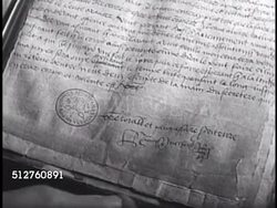 1940: VATICAN CITY: APOSTOLIC LIBRARY: Monk looking through large book in reading room, CU Bare male finger touching page of historic document, priest librarian holding, looking, cataloging manuscript, CU Archival hand-written page. Instructional Video