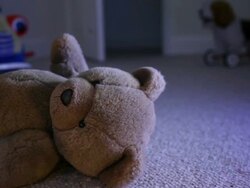 Discarded Teddy bear, child's room. Stock Footage