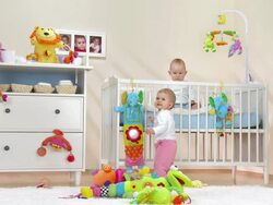 HD: Two Adorable Babies Having Fun In Nursery Stock Footage
