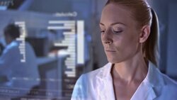 MS Scientist Working In The Futuristic Laboratory Stock Footage