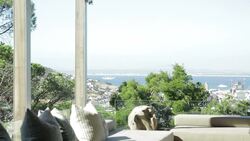 Cityscape view from luxury patio Stock Footage