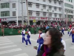 MS TU PAN Student parade formation in traditional festive folk celebration or carnival during chinese spring festival  AUDIO  / xi'an, shaanxi, china Stock Footage