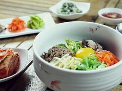 CU ZO Bibimbap dish with other dishes / Seoul, South Korea   Stock Footage