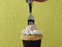 CU Pinning Fork in Ice Cream Cookie / Seoul, South Korea Stock Footage