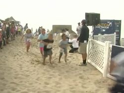 ATMOSPHERE - Kids at Tot Trot Nautica Malibu Triathlon Presented by Equinox on 9/8/13 in Malibu, CA. Stock Footage