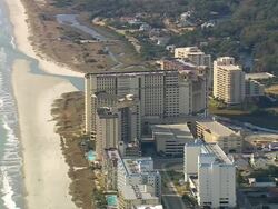 MS AERIAL TD ZI Shot of houses and buildings at North Myrtle Beach / South Carolina, United States Stock Footage