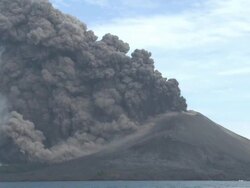 Large eruption of ash pours from crater of Krakatau volcano, Krakatoa, Indonesia, November 2010 Stock Footage