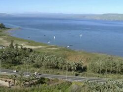 Aerial the Sea of Galilee, Israel Stock Footage