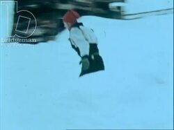 Catching reindeer, children's ski jump cometition, Norway 1970s Stock Footage