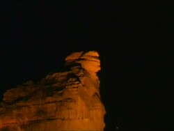 Timna- the Sphinx rock lit at night, Israel Stock Footage