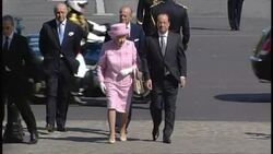 Queen & Francoise Hollande Lay Wreath for D-Day News Clip