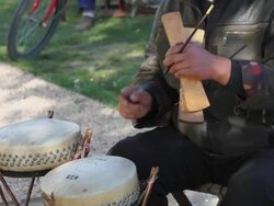 CU LS People play Traditional musical instruments in park/xian,shaanxi,China Stock Footage