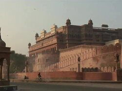 WS, Traffic on street, Junagarh Fort in background, Bikaner, Rajasthan, India Stock Footage