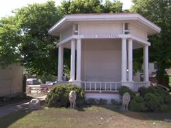 Shrubs and animal statues are located at the base of the Kosek Bandstand. Stock Footage