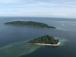 Aerial island and reef of Tunku Abdul Rahman Park, Malaysia Stock Footage