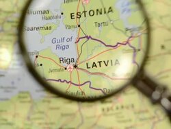 Magnifying glass over Baltic countries map Stock Footage